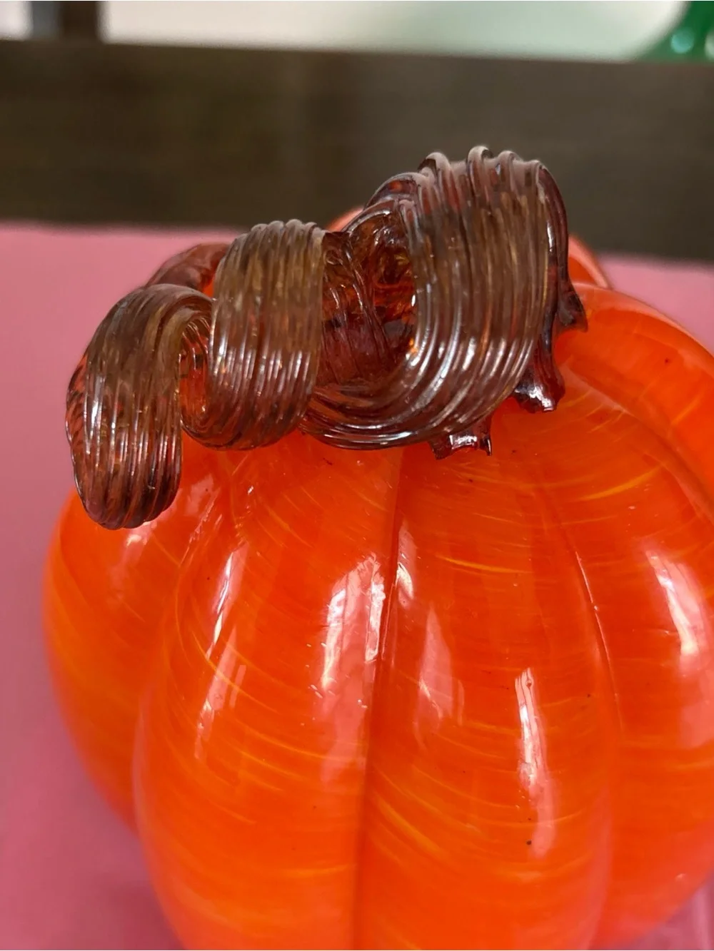 Handblown Glass Oranges Pumpkin Brown Stem